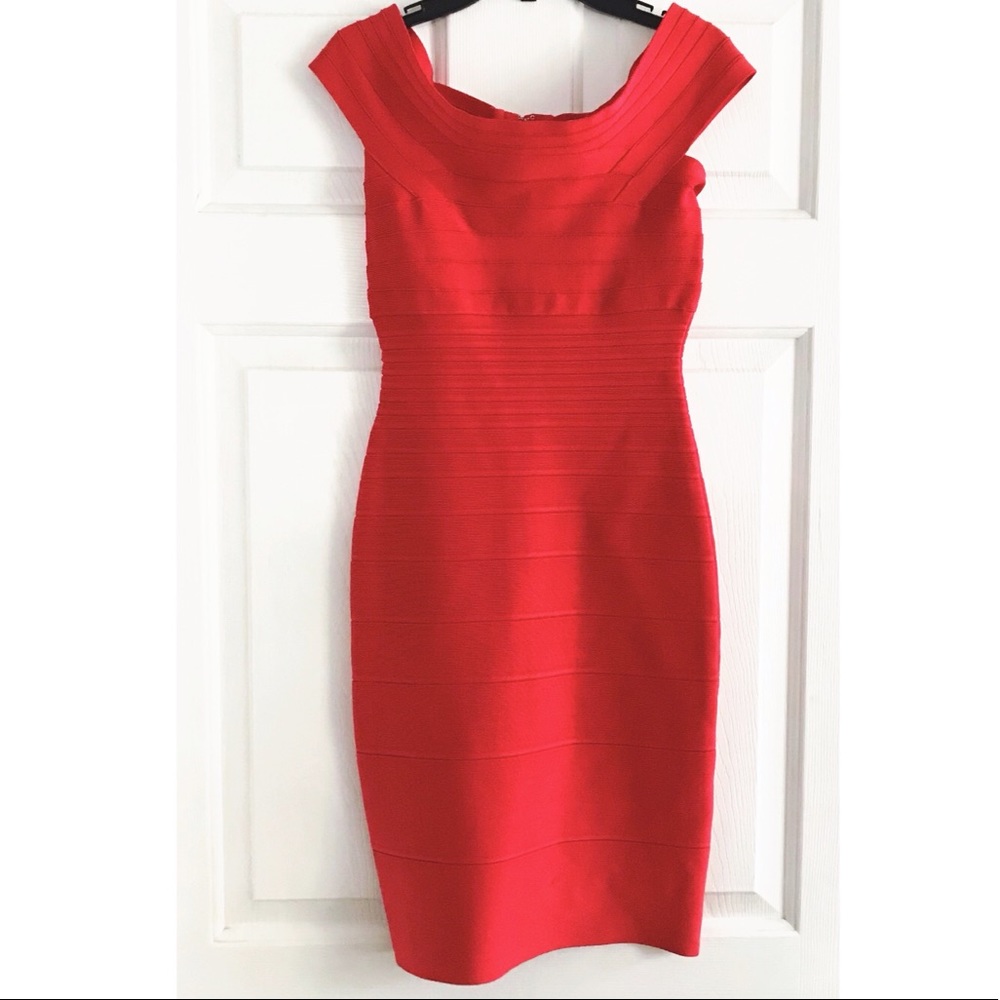 NWOT Hervé Léger Coral Bodycon Dress - Picture 16 of 16